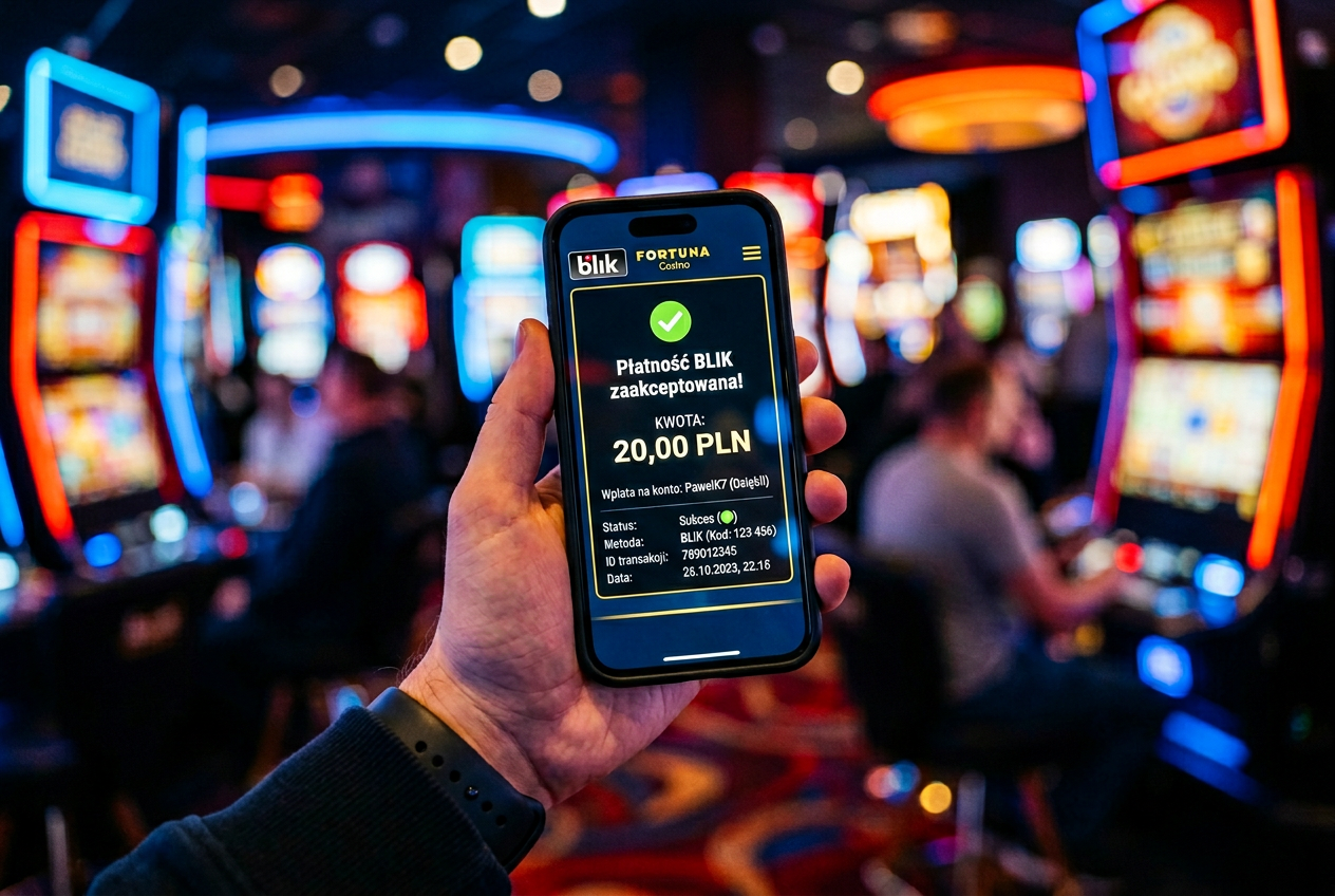 Interfejs płatności mobilnej BLIK z kwotą 20 PLN w polskim kasynie online