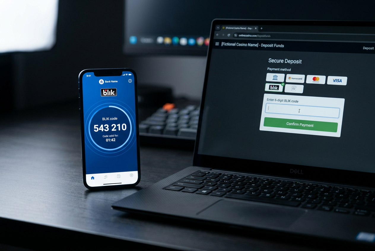 Płatności BLIK w kasynach online - smartfon z kodem BLIK