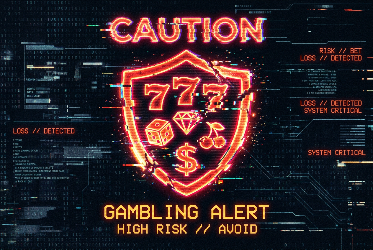 Neonowy znak ostrzegawczy red flags w kasynie