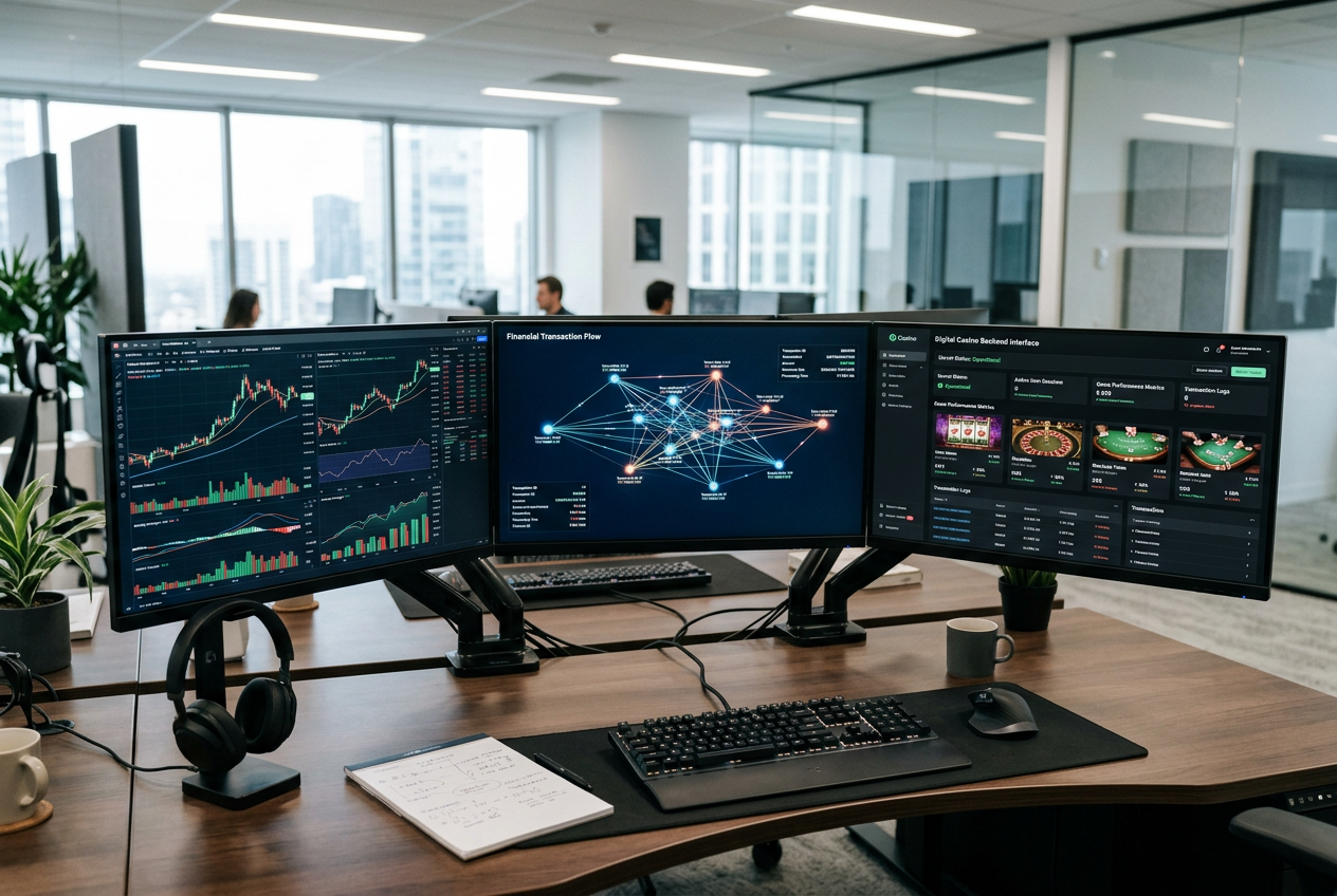 Technical visualization of casino payment infrastructure and data flow security
