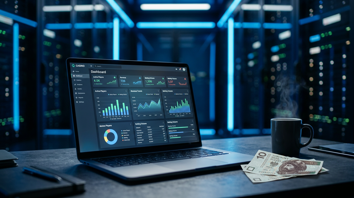 Ekspercka analiza kasyna z depozytem 10 zł na laptopie w nowoczesnym biurze