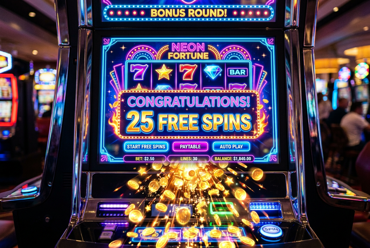 Ilustracja bonusu darmowych spinów za wpłatę 20 zł w nowoczesnym kasynie